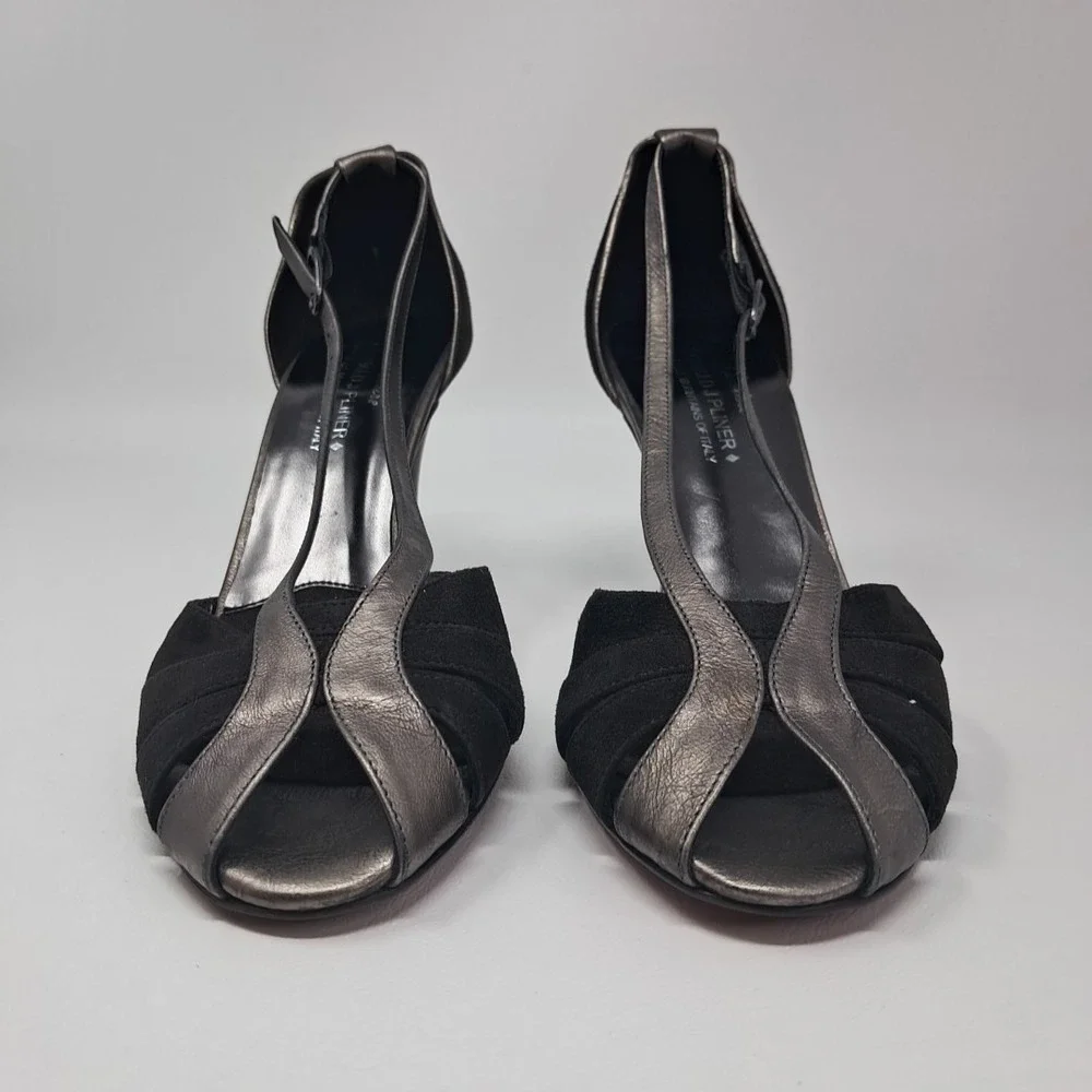 Donald J. Pliner Couture Heels Pumps Size 7.5 M Black Pewter Silver Italy